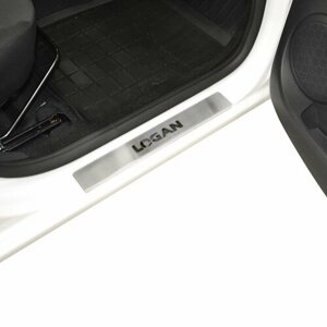 Накладки в дверной проем (порогов) нержавейка с лазерной гравировкой для Рено Логан / Renault Logan