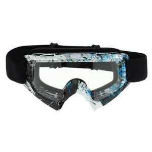 Очки-маска для езды на мототехнике, стекло прозрачное, цвет белый-синий-черный, ОМ-23 (1 шт.)