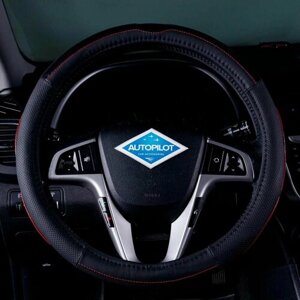 Оплетка, чехол (накидка) на руль Мазда цкс-9 (2016 - 2021) внедорожник 5 дверей / Mazda CX-9, экокожа и карбон, Черный и красная строчка