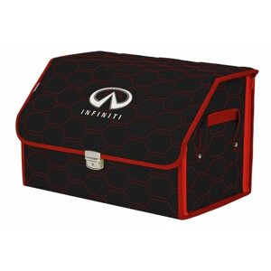Органайзер-саквояж в багажник "Союз Премиум"размер L). Цвет: черный с красной прострочкой Соты и вышивкой Infiniti (Инфинити).