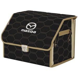 Органайзер-саквояж в багажник "Союз Премиум"размер M). Цвет: черный с бежевой прострочкой Соты и вышивкой Mazda (Мазда).