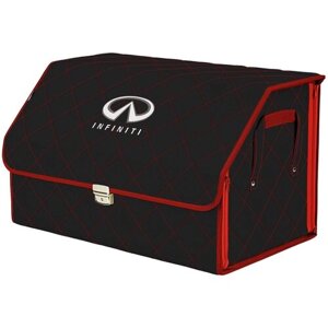 Органайзер-саквояж в багажник "Союз Премиум"размер XL). Цвет: черный с красной прострочкой Ромб и вышивкой Infiniti (Инфинити).