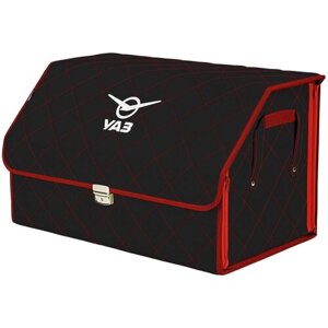 Органайзер-саквояж в багажник "Союз Премиум"размер XL). Цвет: черный с красной прострочкой Ромб и вышивкой УАЗ (UAZ).