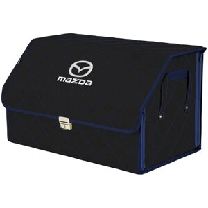 Органайзер-саквояж в багажник "Союз Премиум"размер XL). Цвет: черный с синей прострочкой Ромб и вышивкой Mazda (Мазда).