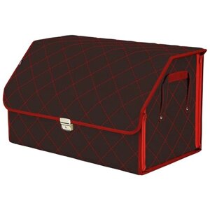 Органайзер-саквояж в багажник "Союз Премиум"размер XL). Цвет: коричневый с красной прострочкой Ромб.