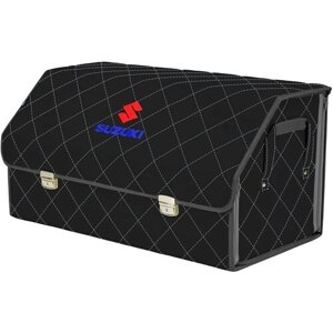 Органайзер-саквояж в багажник "Союз Премиум"размер XL Plus). Цвет: черный с серой прострочкой Ромб и вышивкой Suzuki (Сузуки).
