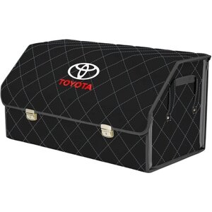 Органайзер-саквояж в багажник "Союз Премиум"размер XL Plus). Цвет: черный с серой прострочкой Ромб и вышивкой Toyota (Тойота).