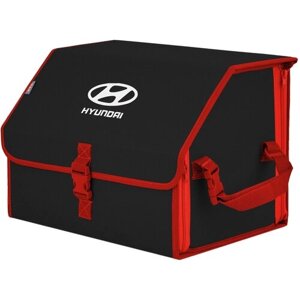 Органайзер-саквояж в багажник "Союз"размер M). Цвет: черный с красной окантовкой и вышивкой Hyundai (Хендай).