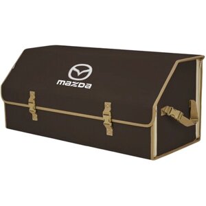 Органайзер-саквояж в багажник "Союз"размер XXL). Цвет: коричневый с бежевой окантовкой и вышивкой Mazda (Мазда).