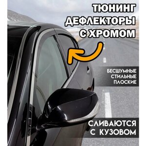 Плоские тюнинг дефлекторы с хромом для окон Kia Cerato 3 Classic седан (2013-2020) 3 поколение / Ветровики на Киа Церато 3 Классик, 2d дефлекторы. Комплект 6 шт.