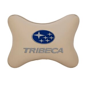 Подушка на подголовник экокожа Beige с логотипом автомобиля SUBARU TRIBECA
