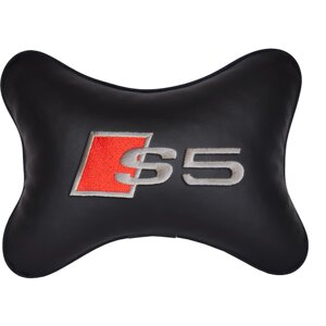 Подушка на подголовник экокожа Black с логотипом автомобиля AUDI S5