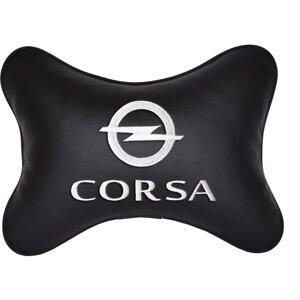 Подушка на подголовник экокожа Black с логотипом автомобиля OPEL Corsa