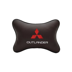 Подушка на подголовник экокожа Coffee c логотипом автомобиля MITSUBISHI Outlander
