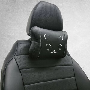 Подушка на подголовник -Кошка 1. Подушка для шеи в машину. Подушка на сиденье автомобиля. Белый