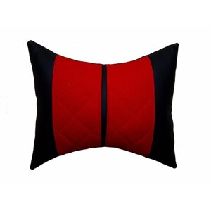 Подушка под шею экокожа "ромб" черный/красный