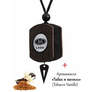Подвесной ароматизатор в автомобиль Lada (Лада) - подвеска из кожи "коричневый крокодил"аромат №45 Табак и ваниль (Tobacco Vanille)