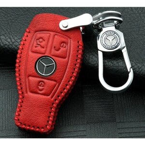 Противоударный защитный красный чехол MyPads из натуральной кожи кейс для автомобильного смарт ключа авто Mercedes-Benz E-Класс C-Класс S-Класс А.