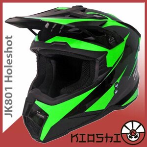 Шлем кроссовый KIOSHI JK801 Holeshot S (55-56) черный зеленый глянец