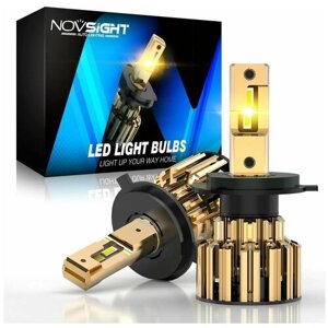 Светодиодная лампа Novsight F03Y H4 цоколь P43t 70Вт 2шт 3000K 15000Лм желтый свет LED автомобильная