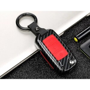 Защитный противоударный черный чехол MyPads футляр карбоновый для автомобильного ключа зажигания автомобиля марки Фольцваген Volksvagen Taos Polo.