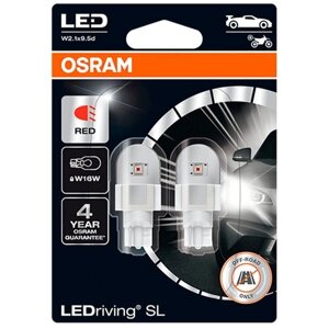 921DRP02B Лампа светодиодная Osram LEDriving SL W16W Red (1,4W 12V W2.1x9.5d) 2шт. (блистер)