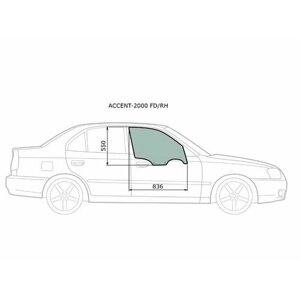 ACCENT-2000 FD/RH Стекло боковое опускное (Спереди/ Справа/ Цвет зеленый) Hyundai Accent 99-12 / Verna 00-06 / ТагАЗ A