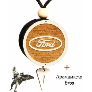 Ароматизатор (автопарфюм) в автомобиль / освежитель воздуха в машину диск 3D белое дерево Ford, аромат №6 Eros men