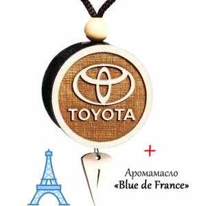 Ароматизатор (вонючка, пахучка в авто) в машину (освежитель воздуха в автомобиль), диск 3D белое дерево TOYOTA, аромат №1 Blue de France
