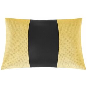 Автомобильная подушка для Chery Tiggo FL (Чери Тигго, Тиго фл). Экокожа. Середина: чёрная гладкая экокожа. Боковины: жёлтая экокожа с перфорацией. 1 шт.