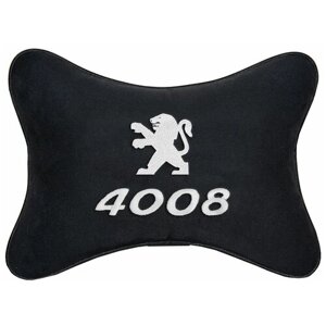 Автомобильная подушка на подголовник алькантара Black c логотипом автомобиля PEUGEOT 4008