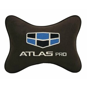 Автомобильная подушка на подголовник алькантара Coffee с логотипом автомобиля GEELY Atlas Pro