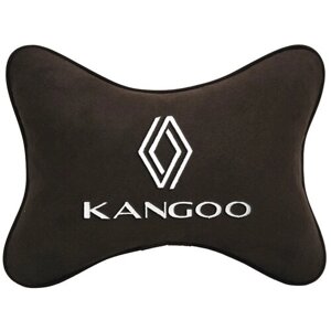 Автомобильная подушка на подголовник алькантара Coffee с логотипом автомобиля RENAULT KANGOO