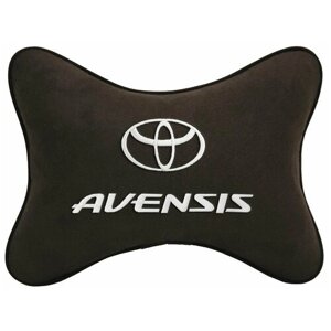 Автомобильная подушка на подголовник алькантара Coffee с логотипом автомобиля TOYOTA AVENSIS