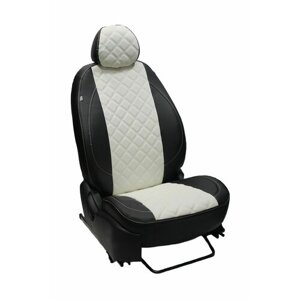 Чехлы для автомобильных сидений комплект Premium на HYUNDAI SONATA (2020-н. в.) седан, авточехлы модельные экокожа, черно-белый ромб (Хёндай Соната)