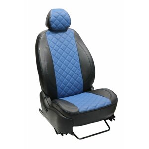 Чехлы для автомобильных сидений комплект Premium на MITSUBISHI ASX (2010-н. в.) авточехлы модельные экокожа, черно-синий ромб (Митсубиши аэсикс)