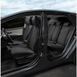 Чехлы для Шевроле Малибу 9 (2016-2023) / Премиум авточехлы на сиденья Chevrolet Malibu IX, черный с темно-серой вставкой
