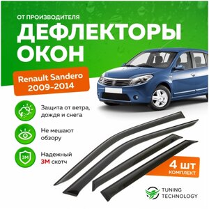 Дефлекторы боковых окон Renault Sandero (Рено Сандеро) 2009-2014, ветровики на двери автомобиля, ТТ