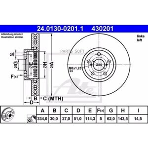 Диск тормозной передний l lexus gs300/430/460 2006-vent. d=334mm ate 24.0130-0201.1