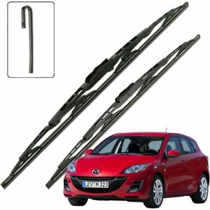 Дворники Mazda 3 (2) BL / Мазда 3 БЛ хэтчбек 5 дв. 2008 / 2009 / 2010 / 2011 Щетки стеклоочистителя каркасные для автомобиля 600мм-480мм к-т 2шт.