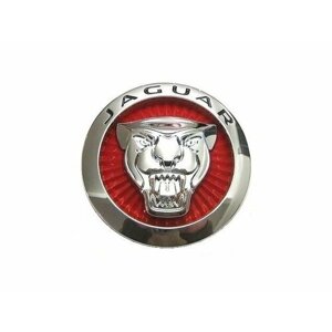 Эмблема на решетку Jaguar круглая 85 мм красная