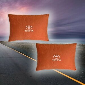 Комплект автомобильных подушек из красного велюра и вышивкой для Toyota (тойота) (2 автомобильные подушки)