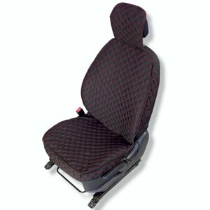 Комплект накидок на передние сиденья FLASH FRONT, твилл (хлопковый лён), цвет черный, строчка красная, кант черный