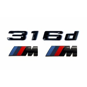 Комплект: шильдик на багажник 316 d для BMW 3 ей серии + 2 эмблемы на крыло M-performance черный глянец