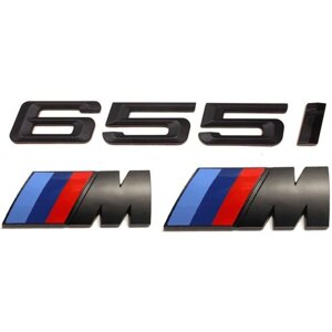 Комплект: шильдик на багажник 655 i для BMW 6 ой серии + 2 эмблемы на крыло M-performance черный мат