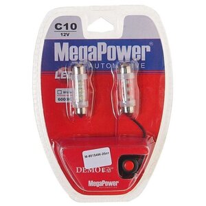 Лампа автомобильная светодиодная MEGAPOWER M-85154W-2блт C10W (SV8,5) с тестером 12V SV8.5 6000K 2 шт.