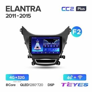Магнитола Hyundai Elantra 5 JK GD MD UD 2010-2016 (Комплектация F2) Teyes CC2+ 4/32GB Тиайс, штатная магнитола, 8-ми ядерный процессор, QLED экран, DSP, 4G, Wi-Fi, 2 DIN