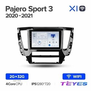 Магнитола Mitsubishi Pajero Sport 3 2020-2021 Teyes X1 Wi-Fi 2/32GB, штатная магнитола, 4-ёх ядерный процессор, IPS экран, Wi-Fi, 2 DIN
