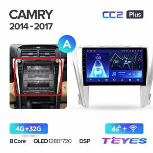 Магнитола Toyota Camry 7 XV 50 55 2014-2017 (Комплектация А) Teyes CC2+ 4/32GB, штатная магнитола, 8-ми ядерный процессор, QLED экран, DSP, 4G, Wi-Fi, 2 DIN