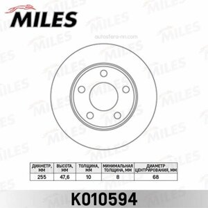MILES K010594 диск тормозной AUDI A6 qattro/A6 allroad 1.8-4.2 97-05 задний D 255мм.